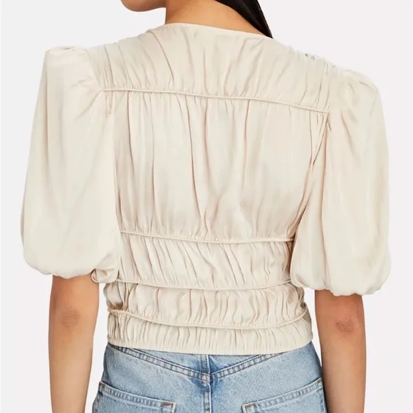 NWT FRAME Julianne Smocked Puff Sleeve Top Size Medium - Picture 2 of 6